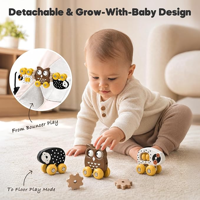 mamatepe Wooden Baby Bouncer Toy Bar Compatible with Baby Bjorn Bouncers, Baby Bjorn Attachment Toy with Tight and Secure Fit, Rotatable Sensory Toy for Babies to Watch, Touch and Spin