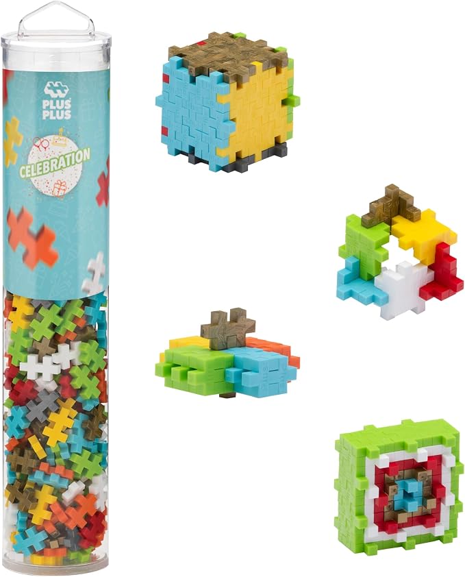 PLUS PLUS 240 Piece Celebration Mix - Mini Waffle Blocks, Stem Toy | Sensory Bin Fillers, Math Manipulatives, Classroom Must Haves, Gifts Boys & Girls, Stem Bins, Airplane Activities for Kids