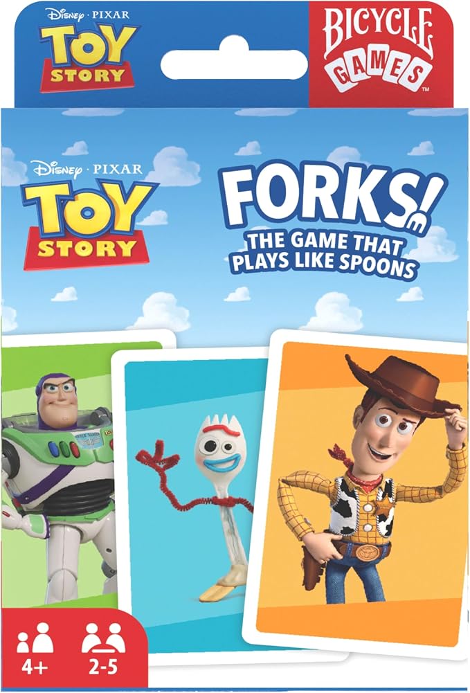 Bicycle Spoons Featuring Forky from Toy Story, Kids Card Game, Featuring Disney and Pixar Characters Woody, Buzz Lightyear, Forky, Bo Peep & Alien, Ages 4+, Toy Story Birthday Gift, 2-5 Players