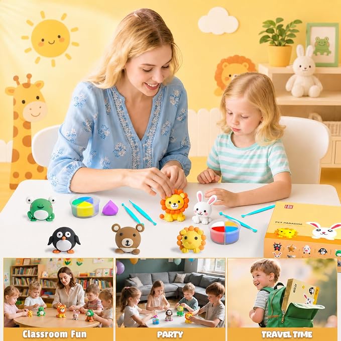 Air Dry Clay Kit -12 Animals Modeling Clay for Kids Arts and Crafts | Ultra Light & Soft,Safe & Non-Toxic,No-Sticky & Crack,DIY Molding Clay with Sculpting Tools,Party Favors Gifts for Girls Boys