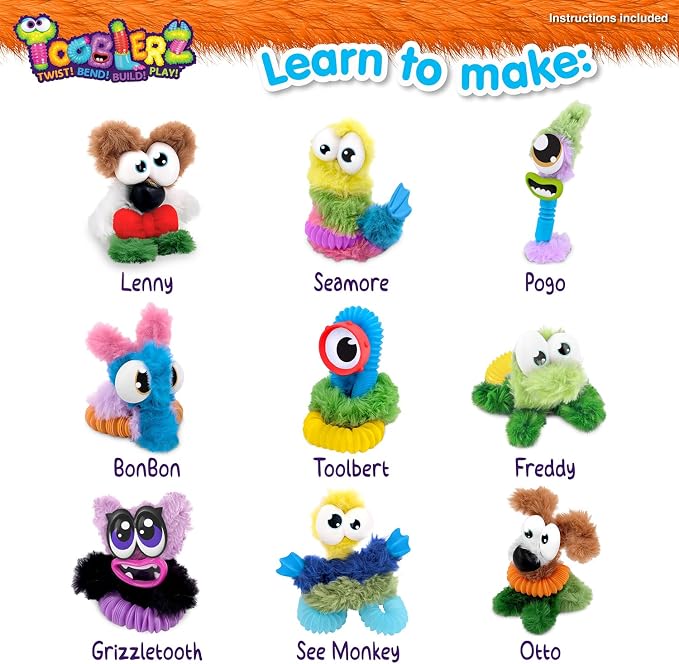 WeVeel TOOBLERZ Kids Craft Kit, 62-Piece DIY Monsters & Animals, Ages 5+ | Screen-Free Creative Play Reusable Mix-and-Match Parts Fuzzy Sticks & Stretchy Tubes Open-Ended Building Fun