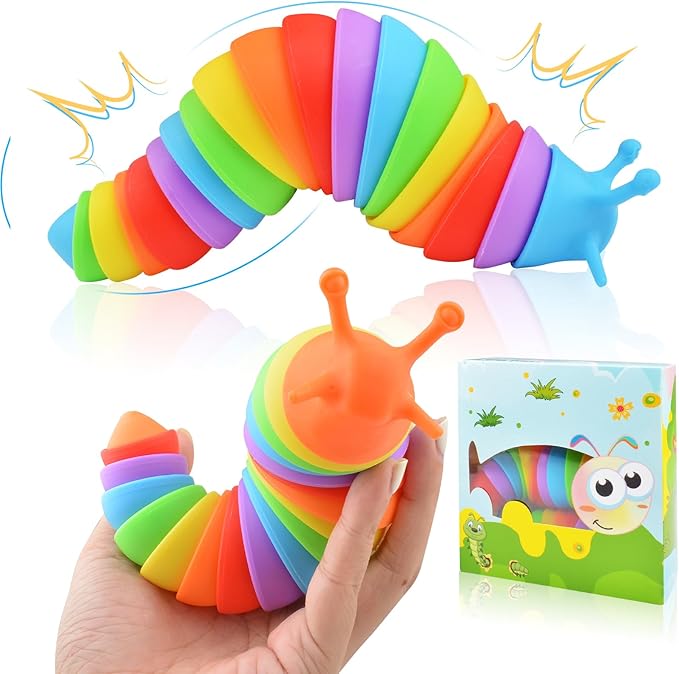 Cevioce Fidget Slug Toy, Sensory Slug Fidget Toy for Kids & Adults, 2 PCS Cute 3D Articulated Sensory Toys - Can Be Spliced, Safe｜Exercise Wrist Strength & Stress Relief, Great Gift for ADHD Autism A