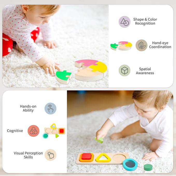WOODMAM 9 in 1 Wooden Montessori Educational Toy Set for Kids 19-24 Months | 60Pcs Montessori Toys for 1+ Year Old, Lock Box, Color Sorting Board, Lacing Beads, Animal Figures, 19-24 Months Gifts