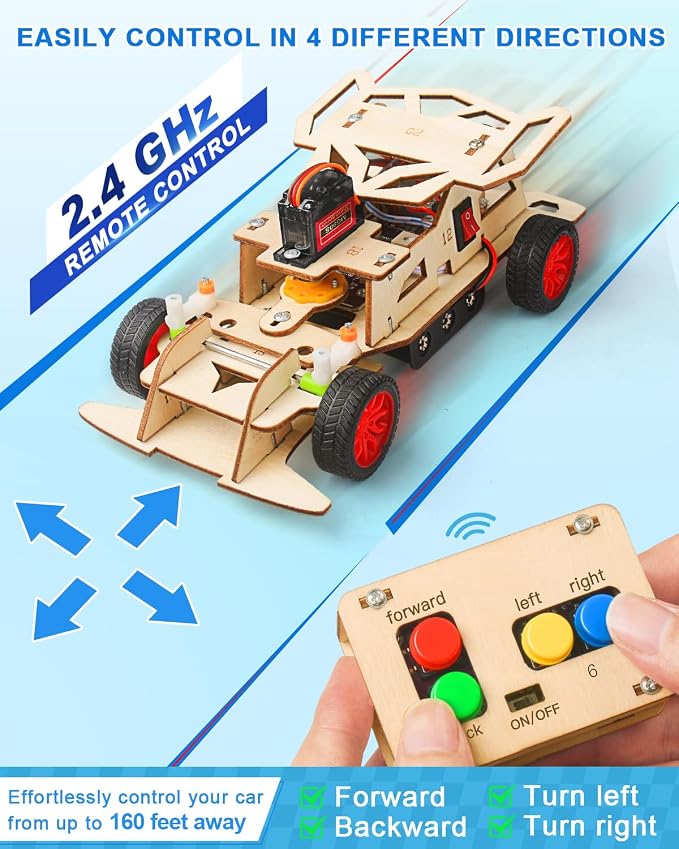 STEM Kits for Kids 8-10, STEM Toys for Boys Ages 8-13, Remote Control Car, Wooden 3D Puzzles Science Kits 8-12 Projects Building Model, Birthday Gifts for 9 11 14 Year Old Teen Boys Girls