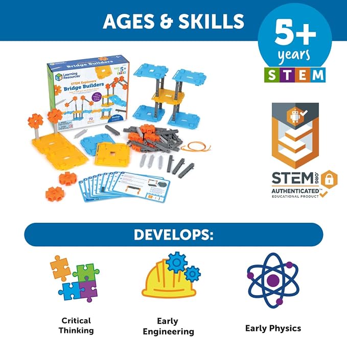 Learning Resources STEM Explorers Bridge Builders - Building Science Toys, Fine Motor Skills, Toddler Explorer Kit, Gifts for Boys and Girls