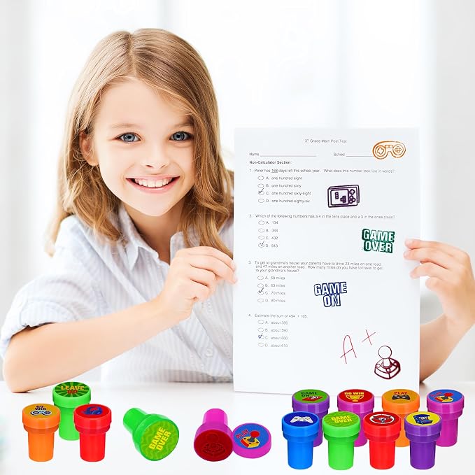 Cinrobiye 24 Pcs Video Game Stampers Party Favor Set, Cute Gaming Stamps for Kids Birthday Party, Classroom Rewards, Arcade Game Prizes, Goody Bag Fillers, Gamer Themed Party Supplies