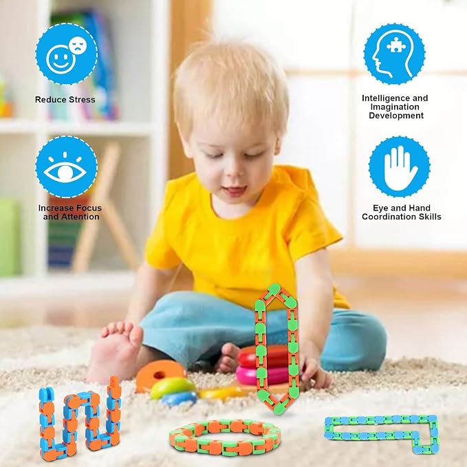 8Pcs Fidgets Wacky Tracks Fidget Toys for Kids Classroom Students Gifts School Prizes Christmas Stocking Stuffers Sensory Autism Snap Fidget Click Snake Toys for Adults Travel Stress Relief ADHD