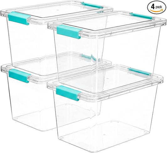 Vtopmart 4 Pack 5 Qt Clear Storage Bins with Lids for Toy & Craft Storage | Stackable Plastic Toy Bin for Home, Classroom, Plastic Art & Craft Storage Container, BPA-Free Organizer Box