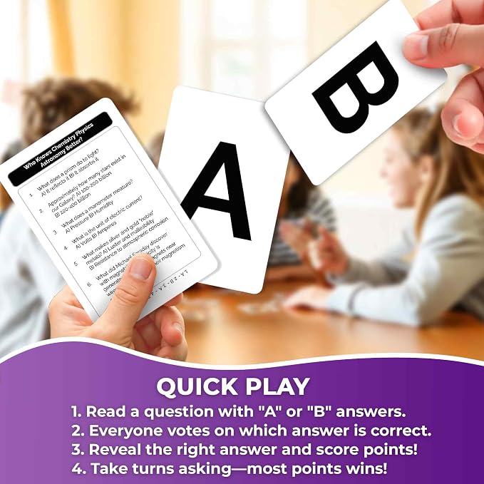 Quokka Card Games for Kids 8-12 - Board Family Games for Kids and Adults | Science Trivia Cards for Family Game Night - Who Knows Chemistry Physics Astronomy Better - Fun Game for Families and Teens