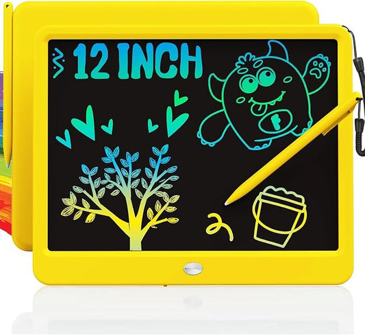 12 Inch LCD Writing Tablet for Kids, Coloring Drawing Pad, Mess Free Doodle Board, Airplane Travel Toys for Boys and Toddlers, Road Trip Essentials, Gifts for 3-8 Year Old Girls (Yellow)