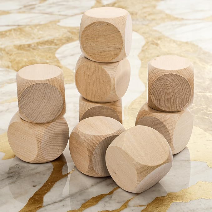 20 Pcs Blank Wooden Dice, 2 inch Unfinished Square Blocks, Blank 6 Sided Wood Cubes with Rounded Corners for Building Blocks, DIY Craft Projects, Party Supplies