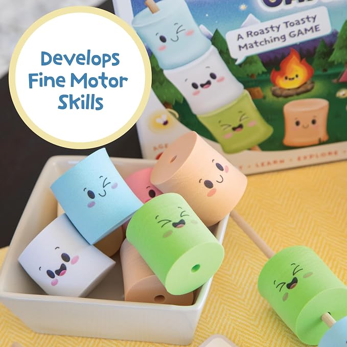 Peaceable Kingdom Happy Marshmallow Toddler Game | A fast, replayable board game. Includes 2 marshmallow roasting sticks and 12 marshmallows. Ages 2+.