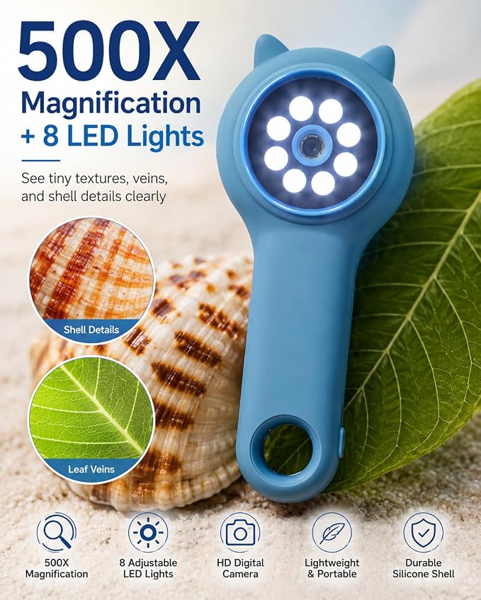 2Pcs Blue Microscope for Kids-200X Portable Digital Mini Microscope- Your Little Scientist Miniscope - STEM Toy for Age 5 6 7 8 9 10 11 12 Years Old Toddlers.
