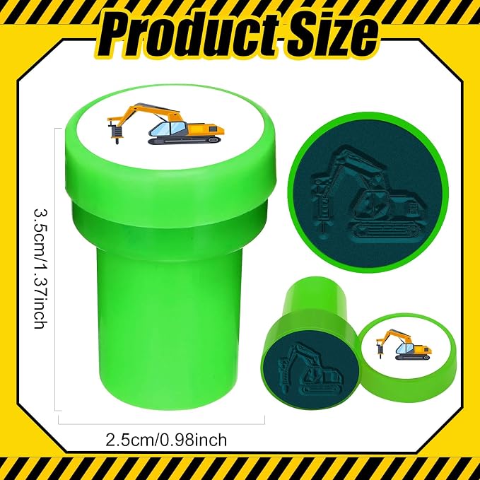 Cinrobiye 24 Pcs Construction Stampers Party Favor Set, Cute Building Site Stamps for Kids Birthday Party, Classroom Rewards, Educational Toys, Goody Bag Fillers, Construction Themed Party Supplies