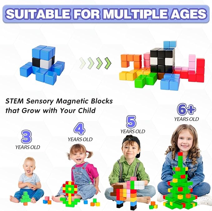 Apluses 81pcs Magnetic Blocks, Magnet Building Toys for Kids Ages 3-5 4-8 | 1 inch, PP Plastic, bright colors