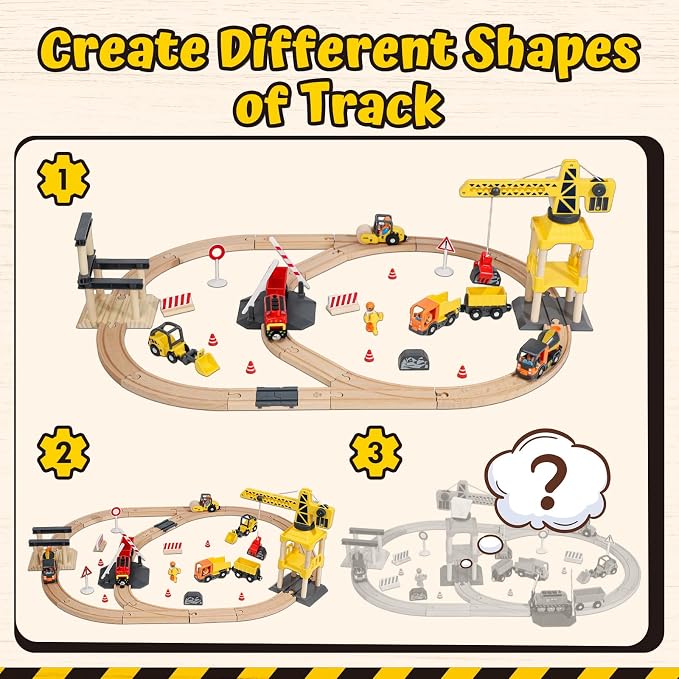 Lehoo Castle Wooden Train Set, Construction Toys for 3 Year Old Boys | Wooden Train Track Set for Kids w/Crane, Toy Train Railway Playset for Toddler Boy Birthday Gift