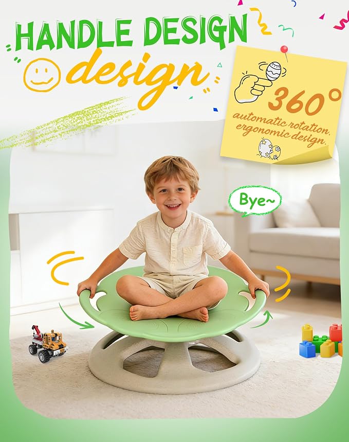 FERUERW Spinning Chair for Autistic Kids with Handle, Sensory Products | Sensory Toy Gifts for Children with ADHD/Autism, 220LBS Capacity, Training Body Coordination, 3+ Years (Light Green)