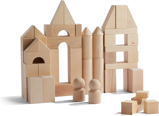 HABA Wooden Building Blocks 60 Piece Set, Ideal Toddler Blocks for & Kids Stacking Toys for Ages 1 & Up for Open-Ended Play, Made in Germany | supports creativity imagination and early learning open ended construction toy for toddlers and family play safe