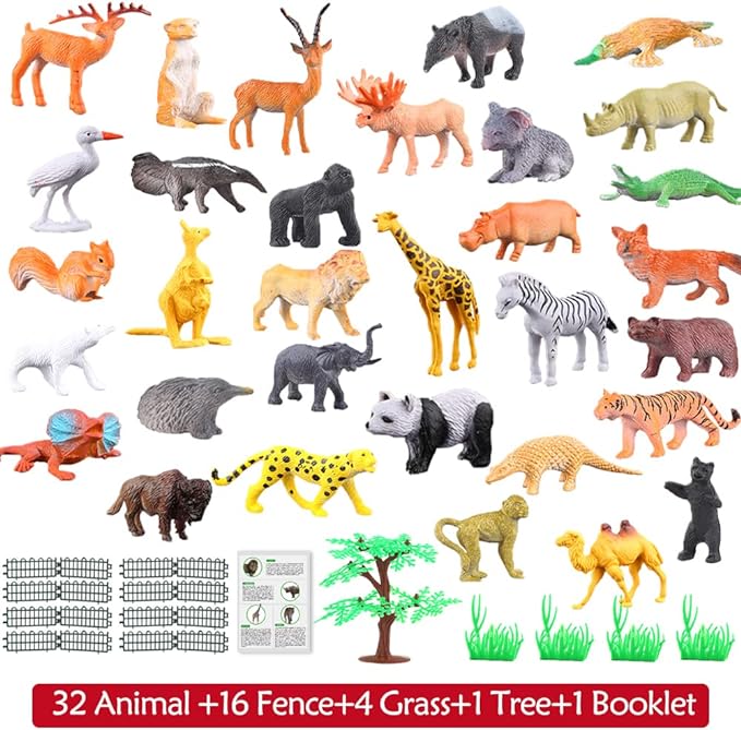 54 Piece Animal Figures for Kids, Safari Jungle Animal Figurines | Realistic animal figures for sensory bins, school learning, jungle party favors, cupcake toppers, classroom rewards