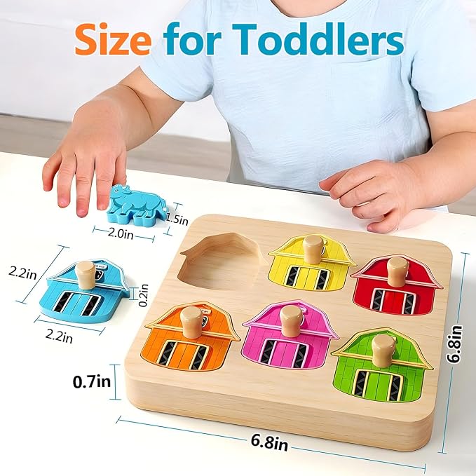 Wooden Puzzles for Toddlers 1-3 : Farm Animal Peg Puzzles, Preschool Learning Activities, Toddler Toys Age 1-2, Montessori Toys for 1 2 Year Old Boy Girl Christmas Birthday Gift | Montessori Baby Puzzles 12-18 Months - Preschool Learning Activities for...