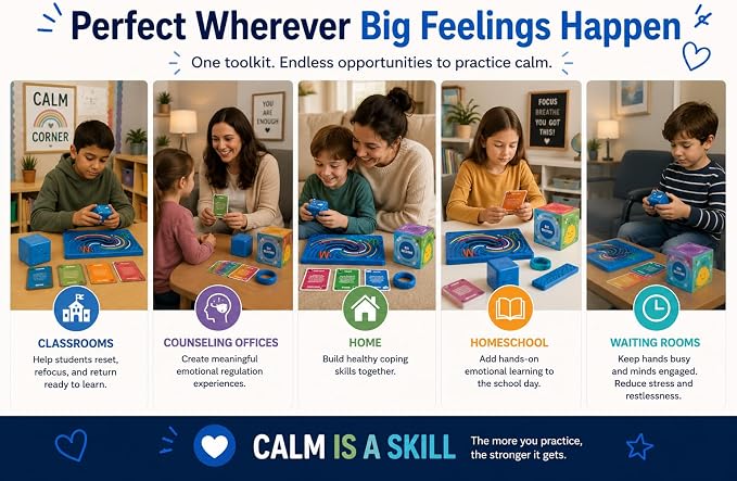The Calm Kit by Pillowmint – Calm Down Corner Must-Haves with 52 Mindfulness Activity Cards & Sensory Tools for Emotional Regulation | Classrooms, Counseling & Home