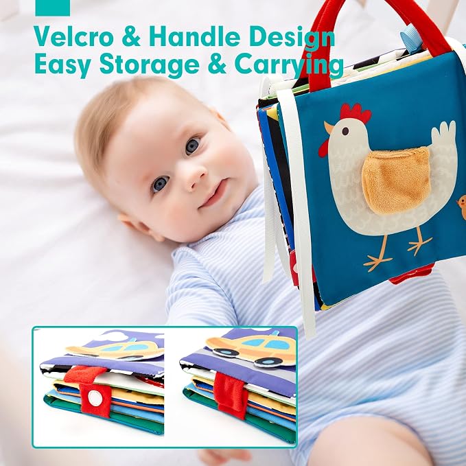 hahaland Baby Books Double-Sided High Contrast Newborn Toys | Baby Tummy Time Books 0-6 Months with Crinkle, Squeaky Sounds, Touch Feel, Visual Stimulation