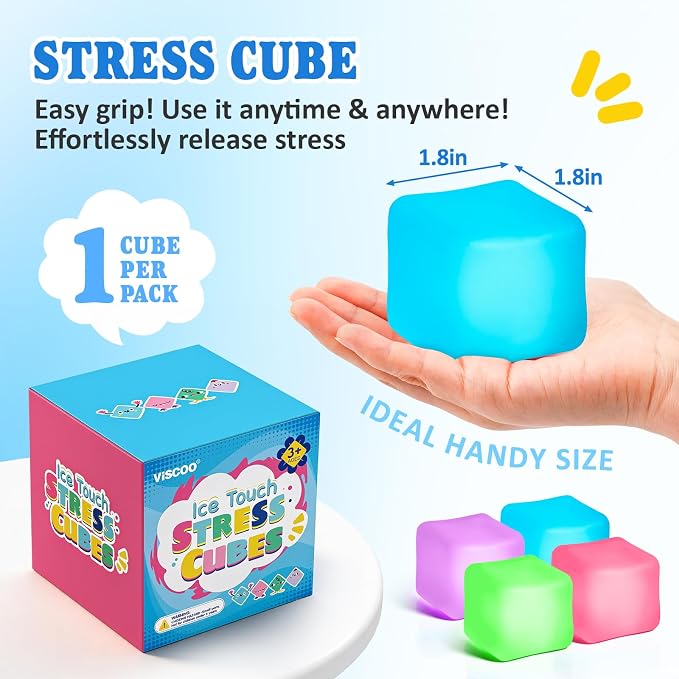 VISCOO 1 Pack Stress Cube, Slow Rising Cube Squishy for Stress Relief | Stress Balls for Adults Kids, Sensory Fidget Toy, Square Shape Squishy Balls for Classroom Prizes/ Party Favors (Blue)