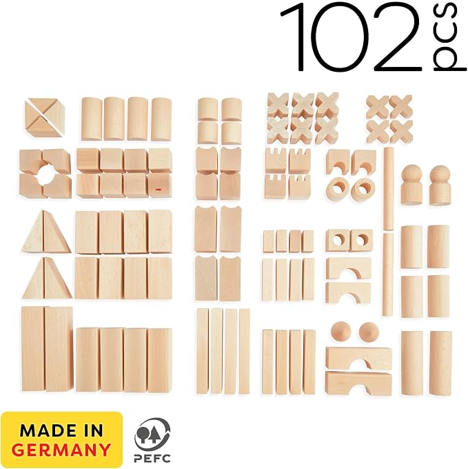 HABA Extra Large Wooden Building Blocks 102 Piece Set: Open-Ended Stacking Toys, Toddler Blocks, and Wooden Toys Made in Germany for 1 Year & Up