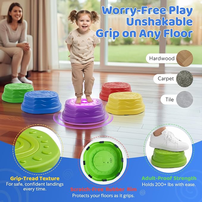 Stepping Stones for Kids - 3 Game Modes Stepping Stones with Light up&Music Non-Slip Balance Sensory Indoor Outdoor Play, Toddler Activities, Toys Birthday for Children Aged 3+