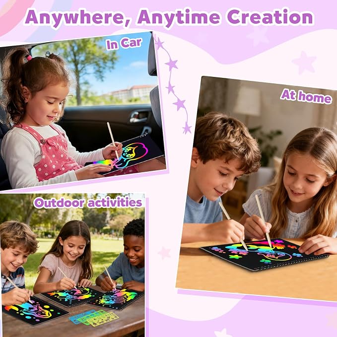 ZMLM Scratch Paper Art-Crafts Gift: 2 Pack Rainbow Notebooks Supplies Toys | Art Crafts for 3 4 5 6 7 8 9 10 11 12 Years Old Girls and Boys Kids Birthday Christmas Party Travel Games Activities Mermaid