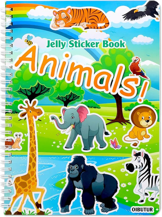 Jelly Sticker Books for Toddlers 2-4 Years, Reusable Sticker Book for Kids 1-3, Toddler Easter Basket Stuffers＆Travel Essentials Animals Stickers for Kids Toddler Plane Activities (Animals)