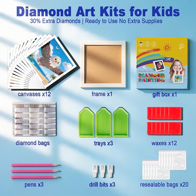 DOZEEZOP 12-Pack Small Diamond Art Kits for Kids 6-12, Sky-Animals 7"x7" | 5D Diamond Painting, Partial Round & Special Drills, Desktop & Wall Decor, Beginner DIY Craft, Stress Relief Gift