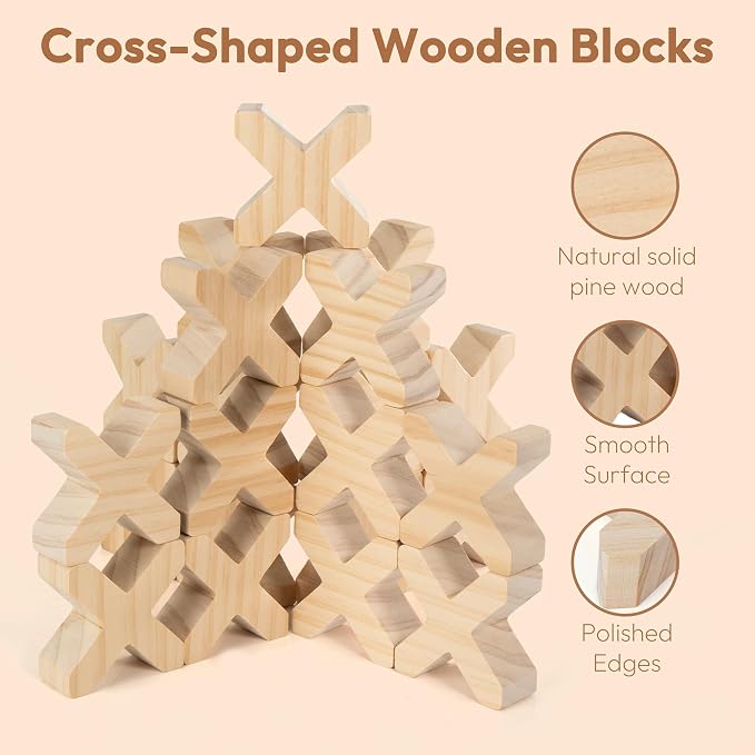 Woodtoe 80 PCS Rainbow Building Blocks Set, Wooden Blocks for Kids Ages 3-6 | Montessori Stacking Toy, 48 PCS Acrylic Blocks, 32 Wooden Blocks, Educational STEM Learning Sensory Toy Gifts for Boy Girl