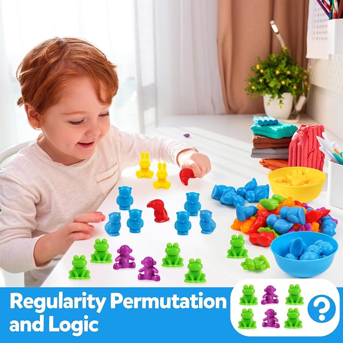 GKDOMS Counting Animals Toy Matching Game with Sorting Bowls Preschool Learning Activities Montessori Sensory Toys for Math Color Sorting, Party Favors Birthday Gifts for Kids