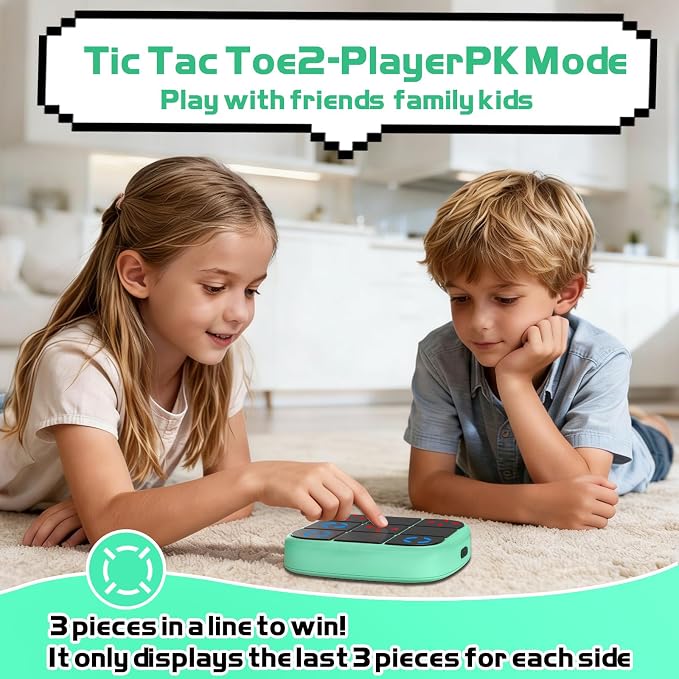 KOQQQ Rechargeable Tic-Tac-Toe Bolt Game, Upgraded 4-in-1 Handheld Puzzle Console, Electronic Educational Memory Game, Portable Travel Car Ride Board Games for Kids Adults (Cyan)