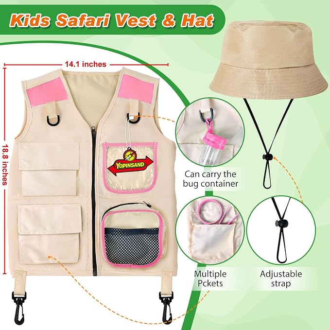 YOPINSAND Kids Explorer Kit & Bug Catcher Kit, Kids Outdoor Exploration Set | Camping Gear with Vest & Hat, Ideal Outdoor Camping Adventure Toys for Ages 3 4 5 6 7 8 Boys Girls