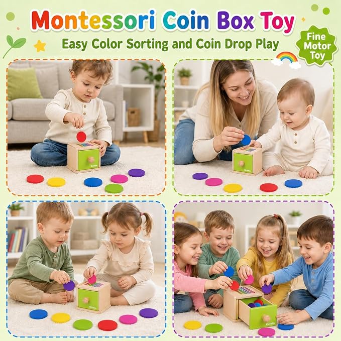 Montessori Toys for 1-3 Year Old: Color Sorting Wooden Drawer Box Toy for Toddlers, Object Permanence and Fine Motor Sensory Toy, 12-18 Months Busy Board Matching Game for Baby Boys and Girls Gifts