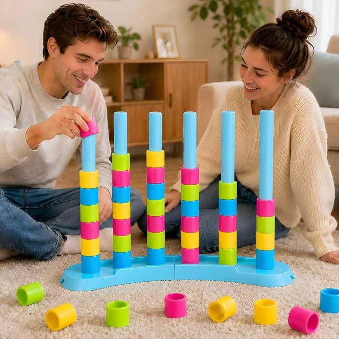 BBnote Giant Color Matching Challenge Game, Fast Pattern Match Ring Stacking Puzzle Stack Games, 1-2 Players, Family Board Game for Kids & Adults, Birthday Easter Christmas Party Gifts for Boy & Girl