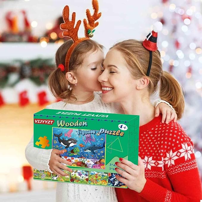 Puzzles for Kids Ages 4-8, Wooden Jigsaw Puzzles 48 & 60 Pieces, 6 Pack | Colorful Toddler Puzzle Set, Educational Learning Toys, Birthday Gifts for Boys Girls