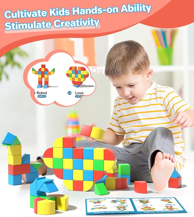 Magnetic Blocks for Toddlers, 1.34 inch 36PCS Kids Building Toys, Creative Stacking Colorful Sensory Block with Magnet, Educational Construction Cubes Set for Boys Girls Kids Ages 3 4 5 6 7 Year