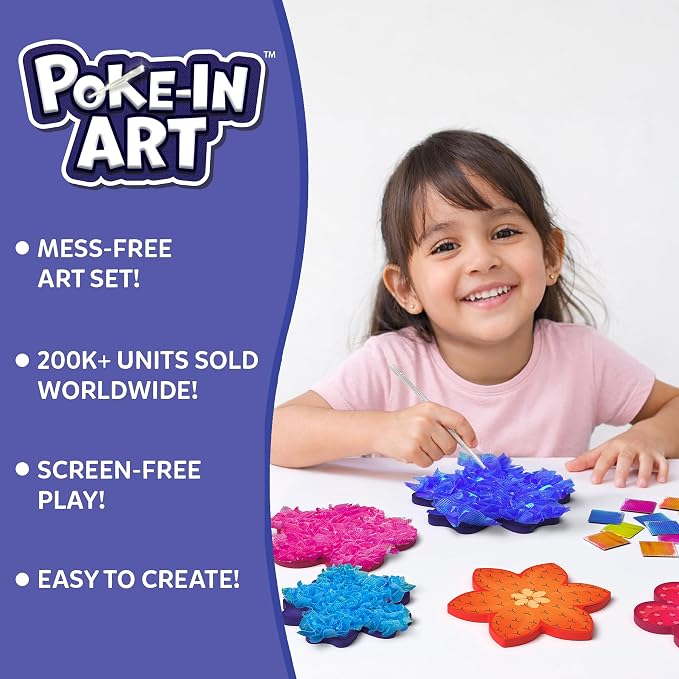 Skillmatics Poke-in Art – Flower Bouquet, Wood Craft Kit, Gift for Kids | Mess-Free, DIY Room Decor, Fine Motor Skills, Pretend Play, Screen-Free Travel Activity, Girls & Boys Ages 4, 5, 6, 7, 8, 9