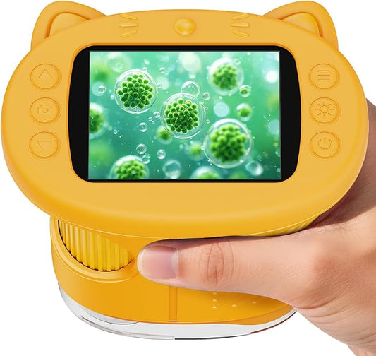 SEEKID Kids Microscope,1000X Handheld Digital Microscope (Yellow) | 2.4" IPS Screen | Rechargeable Handheld | 8 LED Lights | STEM Toy for Exploring Science | Ages 5–12