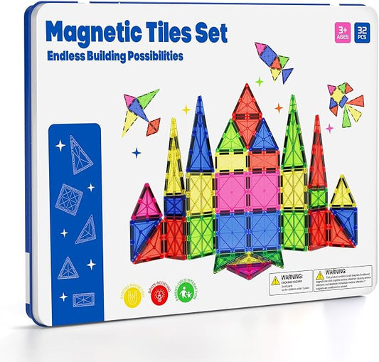 Large Magnetic Tiles for Kids: Durable Jumbo Blocks with Welded Case | 7.5cm tiles for toddlers ages 3-8. Ultrasonic welded safe magnets. Compatible with major brands. STEM Montessori learning toy