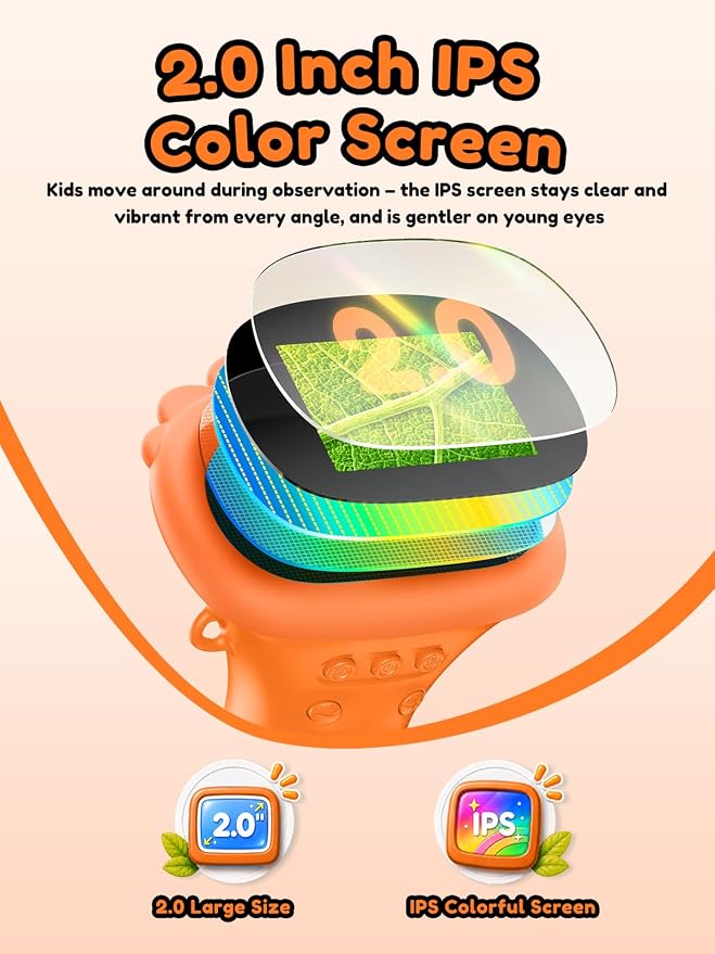 Acoath Microscope for Kids, 1000X Handheld Digital Miniscope with 2.0" Screen, Portable Pocket Microscope Education Toys Birthday Gifts for Age 3 4 5 6 7 8 9 10 Girls Boys
