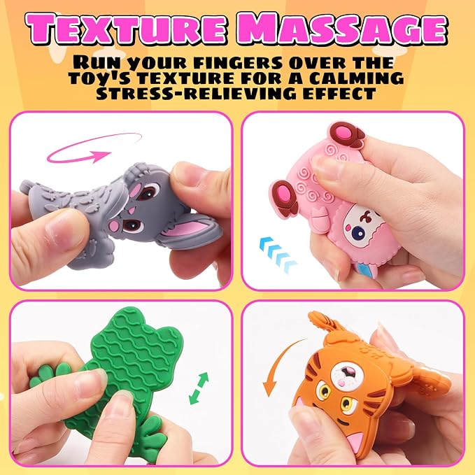 Silicone Sensory Fidget Toys for Kids Toddlers, 24 Pack Animal Texture Stress Relief Toys for Kids Autism Calming, Special Needs for Autism ADHD, Quiet Fidgets for Kids Classroom, Toddlers Travel Toys