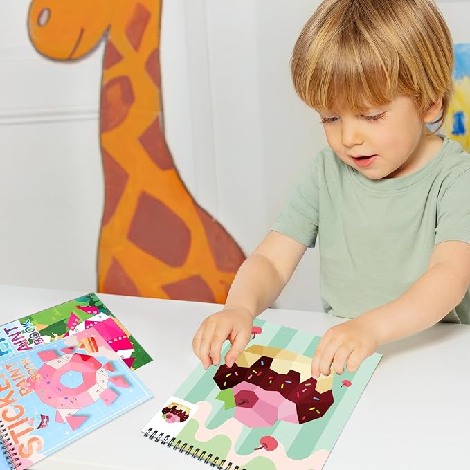 Crafts for Kids Ages 4-8 Stickers Paint Books Mermaid Princess and Desserts Sticker by Number Book for Kids Girls Boys Ages 4 5 6 7 8 9 10 Birthday Party Favors Gifts Car Plane Travel Activity Books