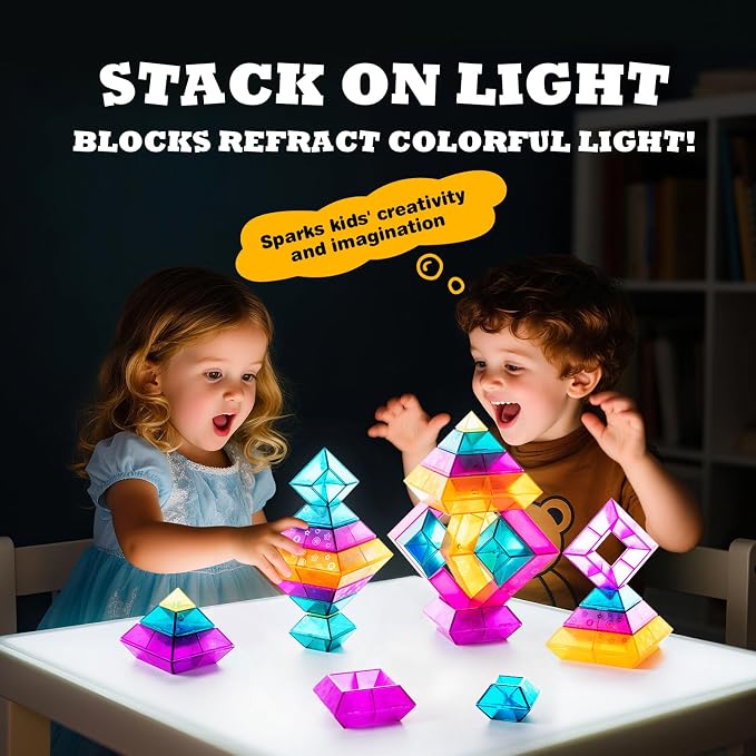 30-Piece STEM Building Blocks Set - Educational Stacking Toys for Kids | Preschool Learning Activities & Light Table Compatible Construction Toys for Toddlers, Boys and Girls Ages 3-6 Years Old