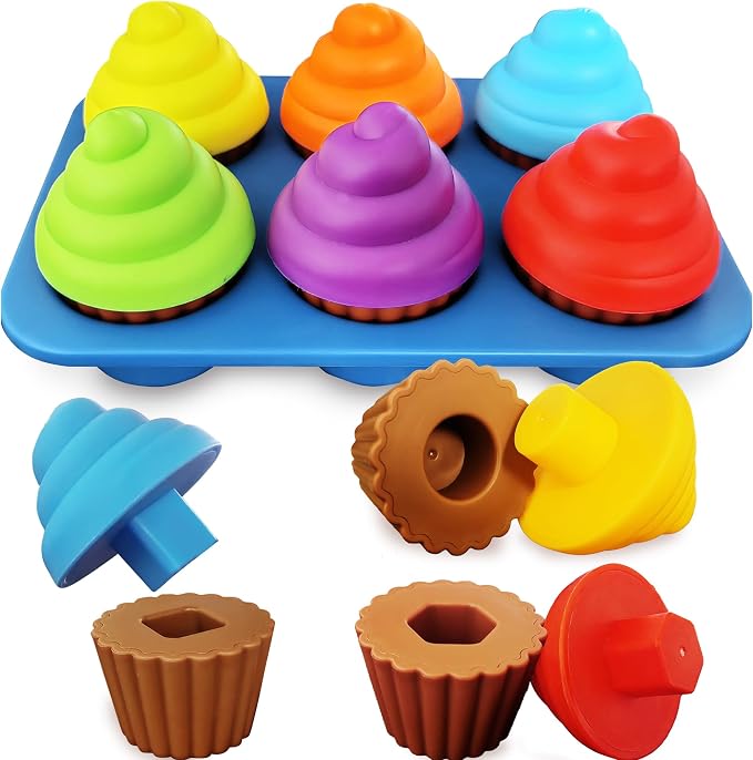 RAINBOW TOYFROG Cupcake Toy Toddler Toy Learning Colors and Shape-Shape Sorting Toys for Toddlers-Geometry Manipulatives Toddler Sensory Toys for Kids - Child Montessori Toys for Girls Boys