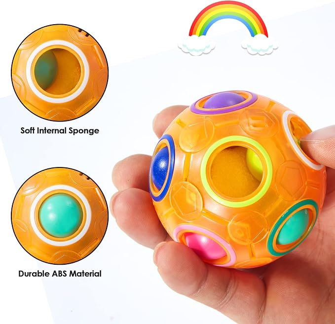Magic Rainbow Puzzle Ball, Fidget Ball Puzzle Brain Teaser Fidget Toy for Boys & Girls- Birthday Party Easter Valentines Christmas Stocking Stuffers for Kids Teen & Adults(Orange)