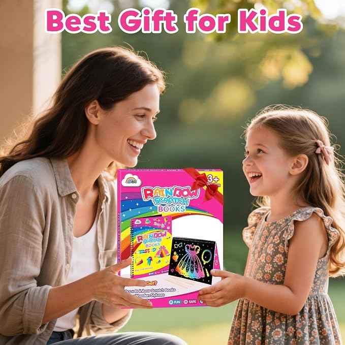 ZMLM Scratch Paper Art-Crafts Gift: 2 Pack Rainbow Notebooks Supplies Toys | Art Crafts for 3 4 5 6 7 8 9 10 11 12 Years Old Girls and Boys Kids Birthday Christmas Party Travel Games Activities